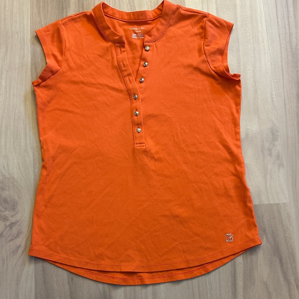 4/$20 Calvin Klein Collection Orange Half Button-Down Shirt PTP 18" Stretch